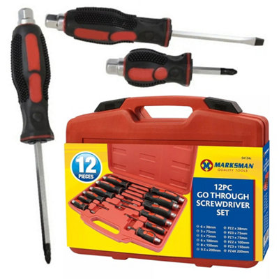 Marksman 12Pc Heavy Duty Mechanics Go Through Screwdriver Set Engineers Hex Shank Pozi from B&Q