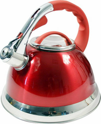 Red Stainless Steel Lightweight Whistling Kettle 3.5L Camping Cordless Home from B&Q