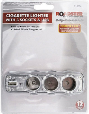  - Cigarette Lighter Splitter 3 Sockets & 1 Usb Socket Car Van Power Charger