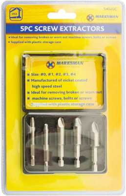 Marksman 5Pc Screw Extractor Set Bolt Stud Broken Damaged Bolt Removal Screw Remover With Case