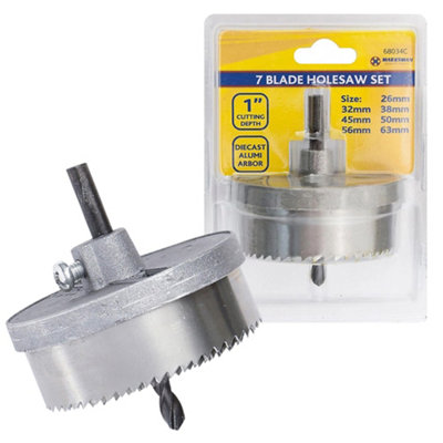 Marksman 7Pc Deep Steel Hole Saw Cutter Blades Drill Bit Set 25mm Depth 1 Inch from B&Q