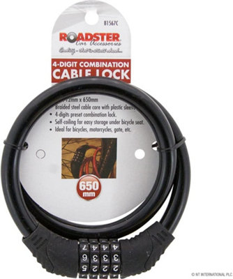 B&Q 4 Digit Combination Steel Cable Security Bike Lock 12mm X 650mm Black Motorcycle
