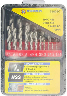 Marksman 19Pc Hss Dril Set Metal Wood Masonry Brick In Case Power Tools 1mm To 10mm from B&Q