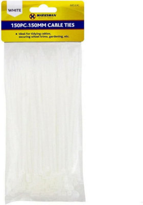 Marksman 450Pc White Plastic Cable Ties Long Wide Long Zip Wrap Tidy Organiser Wires