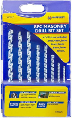 Marksman 8Pc Masonary Drill Bit Set Concrete Wall Stone Brick Masonry Drills 3-10mm