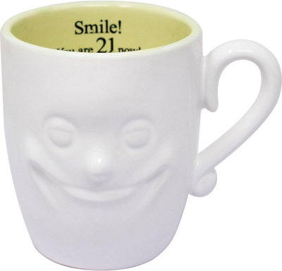 Smiling Face Mug Tea Coffee Ceramic Cup Gift Set Fine China Novelty New 3D  Birthday Message 21 Year Old from B&Q