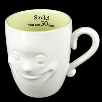 Smiling Face Mug Tea Coffee Ceramic Cup Gift Set Fine China Novelty New 3D Birthday Message 30 Years Of Age from B&Q