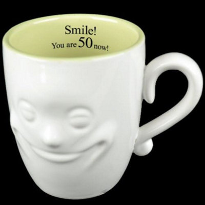 Smiling Face Mug Tea Coffee Ceramic Cup Gift Set Fine China Novelty New 3D  Birthday Message 50 Years from B&Q