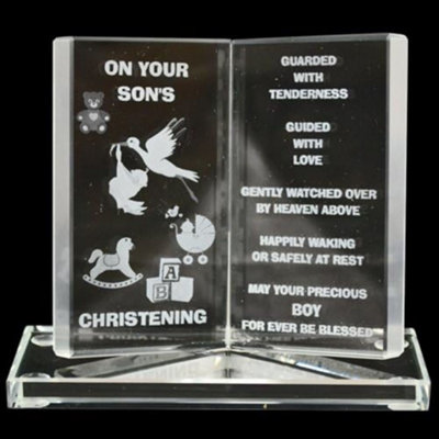 Engraved Glass Crystal Book Gift Set Poetic Inscribed Writing Ornament Message Boys Christening from B&Q