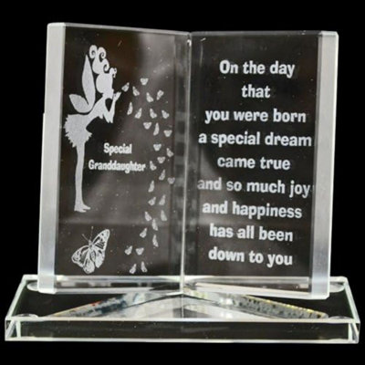 Engraved Glass Crystal Book Gift Set Poetic Inscribed Writing Ornament Message Special Granddaughter from B&Q