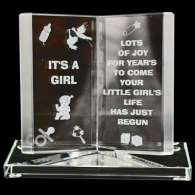 Engraved Glass Crystal Book Gift Set Poetic Inscribed Writing Ornament Message Its A Girl from B&Q