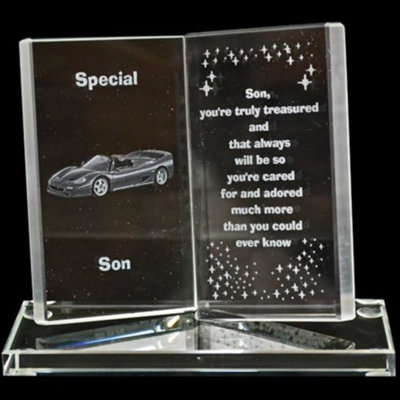 Engraved Glass Crystal Book Gift Set Poetic Inscribed Writing Ornament Message Son from B&Q
