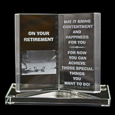 Engraved Glass Crystal Book Gift Set Poetic Inscribed Writing Ornament Retirement Message from B&Q