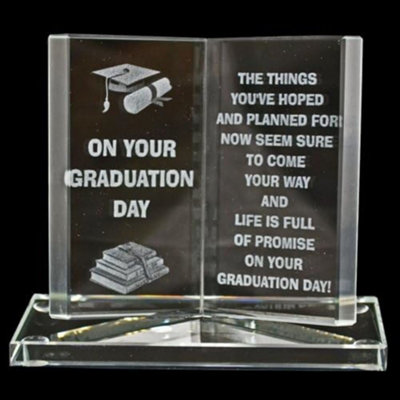 Engraved Glass Crystal Book Gift Set Poetic Inscribed Writing Ornament Graduation Message from B&Q