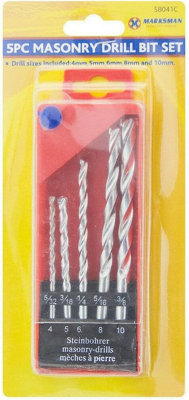 Marksman 2 X 5Pc Masonary Drill Bit Set Stone Brick Concrete Wall 4-10mm Diy