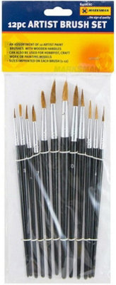 Marksman 24Pc Wooden Artist Paint Brush Set Painting Brushes Black Handle Bristles from B&Q