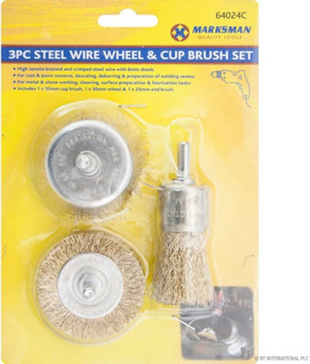 Marksman 3Pc Steel Wire Wheel And Cup Brush Set Polishing Cleaning For Rust Removal from B&Q