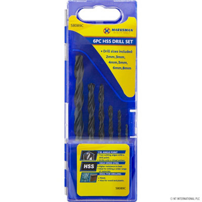 Marksman Hss Drill Set 2mm 8mm Metal Wood Masonry Brick In Case Power Tools  6Pc