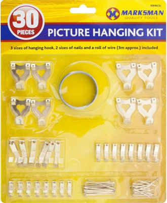 Marksman 60Pc Picture Hanging Set Strong Photo Frame Hooks Nail Wire Assorted Kit from B&Q