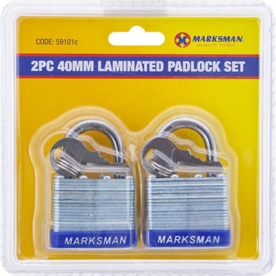 Marksman 2Pc Laminated Weatherproof Padlock Keys Security Pad Lock Gate Shed 40mm from B&Q