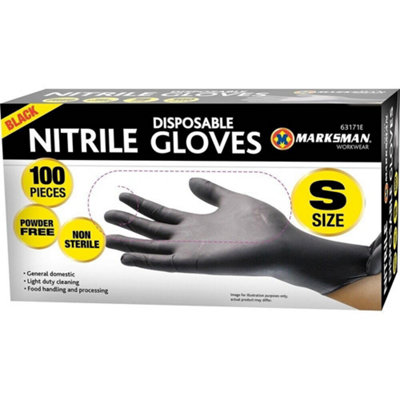 Marksman Pack Of 100 Black Heavy Duty Nitrile Disposable Safety Gloves Multi Purpose from B&Q
