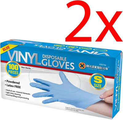 Marksman 200Pc Small Disposable Vinyl Gloves Blue Powdered Food Latex Free from B&Q