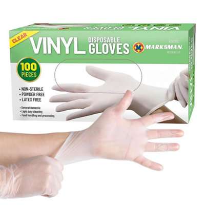 Marksman 100 Powder Free Vinyl Disposable Gloves Medical Examination Multi Purpose Clear