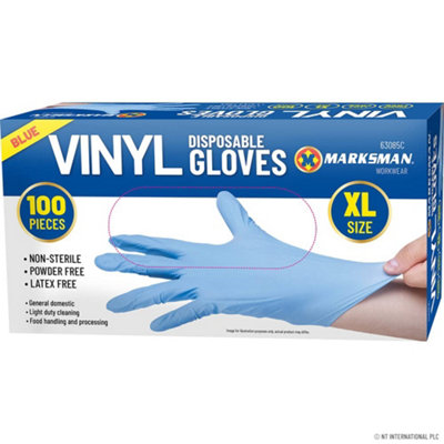 Marksman 100Pc Extra Large Disposable Vinyl Gloves Blue Powder Latex Free Multi Purpose from B&Q