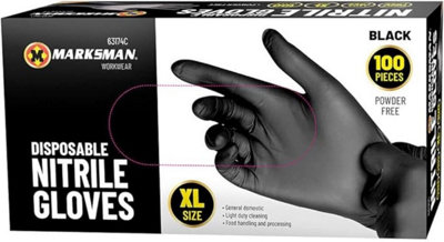 Marksman 100Pc X-Large Disposable Nitrile Gloves Black Powder from B&Q