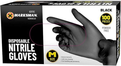 Marksman 100Pc Medium Disposable Nitrile Gloves Black Powder Free Food Hygiene Cleaning from B&Q