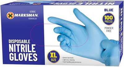Marksman 100Pc Extra Large Disposable Nitrile Gloves Powder Free Blue from B&Q