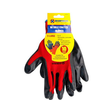 Marksman Set Of 12 Nitrile Coated Mechanic Work Gardening Gloves Grip Safety X-Large from B&Q