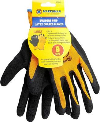 Marksman 12 Pairs Latex Coated Builders Garden Work Gardening Gloves Grip Large from B&Q