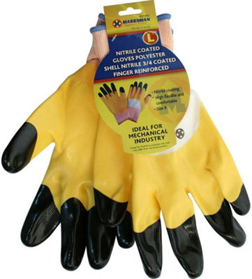 Marksman Pack Of 6 Large Nitrile Coated Gloves Polyester Gardening Mechanic Safety from B&Q