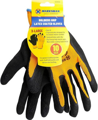 Marksman Set Of 12 Pairs Latex Coated Builders Workshop Gloves Strong Grip Multi Purpose from B&Q
