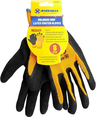 Marksman Pack Of 12 Pairs Latex Coated Builders Garden Work Gardening Gloves Grip Medium from B&Q