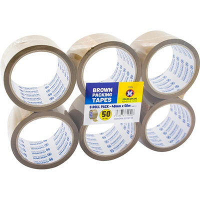B&Q -  Set Of 6 Rolls Brown Packing Tape Stationary Parcel Sellotape Office New Strong Secure 48mm X 50M
