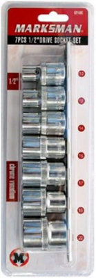 Marksman 7Pc Socket Set Chrome Vanadium Rail Garage Tool 10-22 Workshop Kit 1/2 Inch from B&Q