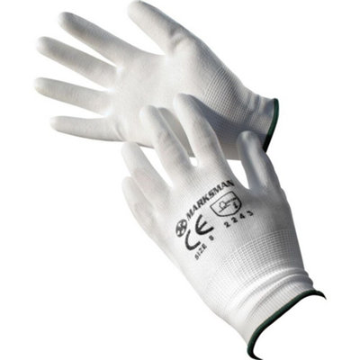 Marksman 12 Pairs White Work Pu Coated Gloves Safety Mechanic Builders Nylon Construction from B&Q