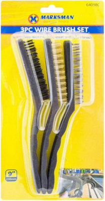 Marksman 2 X Pack Of 3 Wire Brush Set 9 Inch Brass Bristle Cleaning Tool Metal Rust Remover Nylon from B&Q