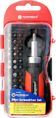 Marksman 38Pc Bit Screwdriver Set In Case Torque Ratchet Screwdriver Garage