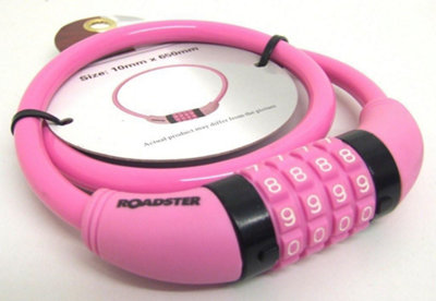 B&Q Pink Bike Bicycle Lock Resettable 4 Digit Combination 10mm X 650mm
