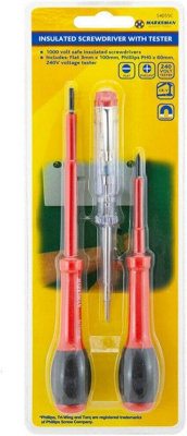 Marksman Insulated Screwdriver With Tester 1000 Volt Safe Flat Phillips 240V Tester