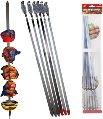 6Pc Bbq Skewer Stainless Steel Barbecue Kebab Food Sticks Grill Tandoori Cooking from B&Q