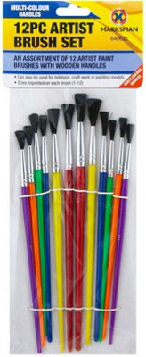 Marksman 24Pc Wooden Artist Paint Brush Set Painting Brushes Colour Handle from B&Q