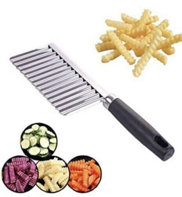 Stainless Steel Chopper Potato Salad Chips Vegetable Handle Crinkle Cutter Wavy from B&Q