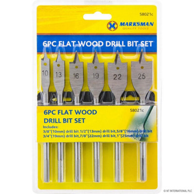 Marksman Pack Of 6 Flat Wood Spade Hole Cut Saw Drill Bit Set 10-25mm Diy Kit from B&Q