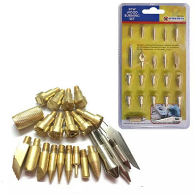 22Pc Replacement Tip Wood Burning Pyrography Hobby Kit Accessories from B&Q