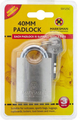 Marksman 40mm Heavy Duty Padlock With 3 Keys Security Lock Luggage Locker Bag from B&Q