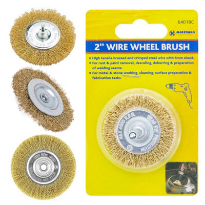 Marksman Set Of 3 Rotary Steel Wire Wheel Brush 2 Inch Drill Polishing Set For Rust Removal from B&Q